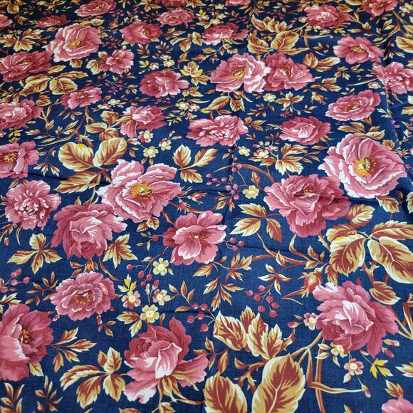 Boundless Cotton Fabric Heritage Home Floral Navy Pink Peony 3 YDS x 43” - Picture 5 of 16